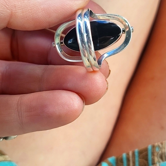 Sterling silver 925 sz 8 1/2 turquoise black onyx spin ring w/ a double row band - Picture 7 of 9